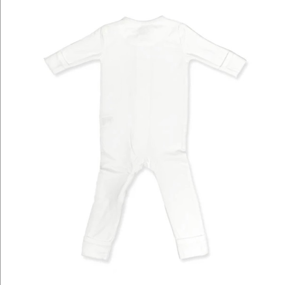 White sleeper for newborn with fold over cuffs on both the feet and hands. - Picture 3 of 3